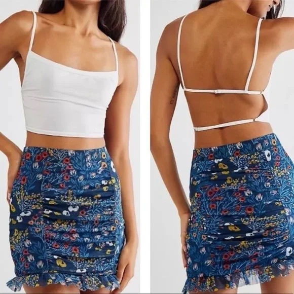 Free People Dresses & Skirts - Free People Romi Mesh Mini Skirt in Blue and Floral Combo